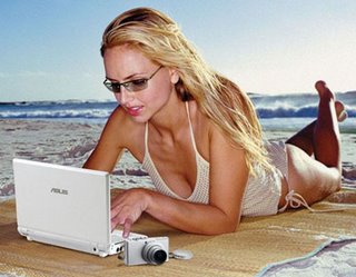 An internet user on the beach yesterday